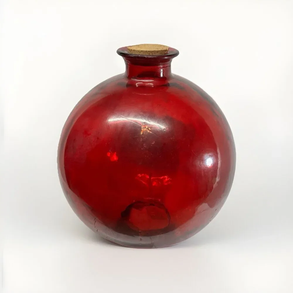 VTG 16” Vidrios Miguel Spain Recycled Glass Ruby Red Balloon Floor Vase MCM